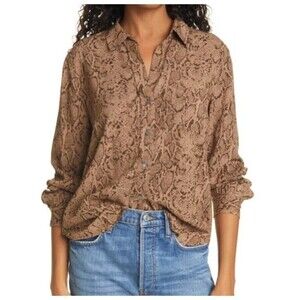 Rails NWT Noemi Snake Print Blouse Brown Long Sleeve Top Women’s Size Small